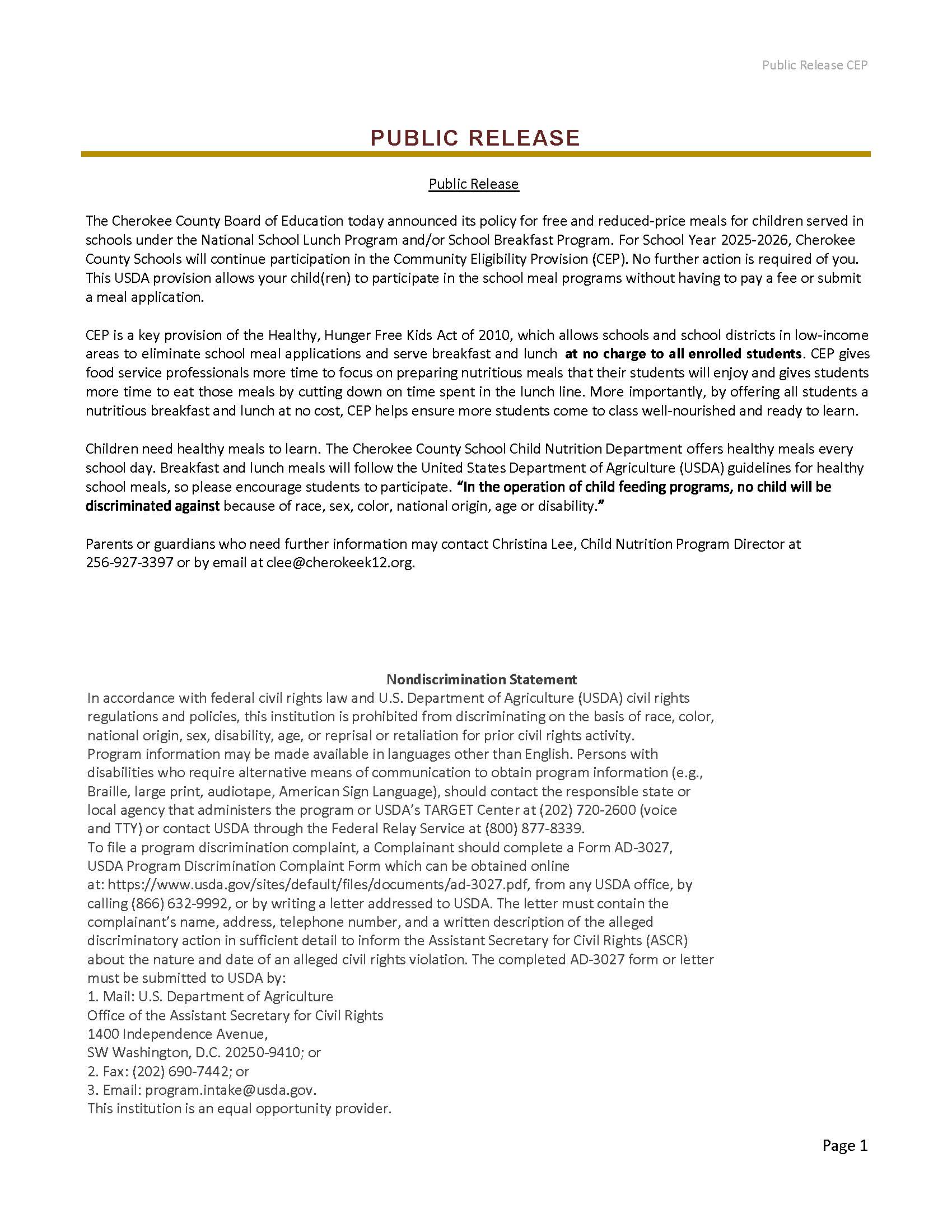 2025-2026 Public Release for CEP Districts